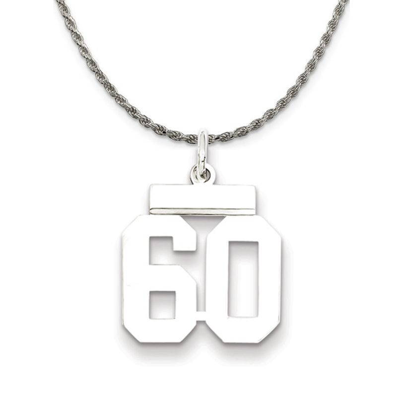 Sterling Silver Athletic Lg Polished Number 60 Necklace - 24 Inch